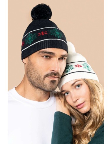 K-KP558-BEANIE WITH CHRISTMAS PATTERNS